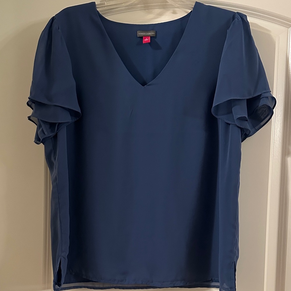 Vince Camuto Deep Blue Flutter Sleeve Blouse